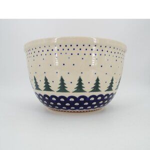 Boleslawiec Polish Pottery Evergreen Pine Tree Serving Bowl 5" high 8" diameter